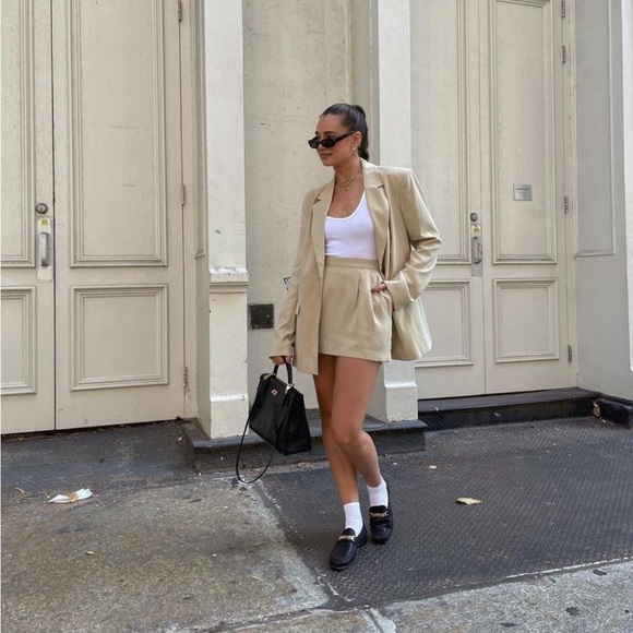 NWT WeWoreWhat Fall Blazer + Skirt Set in Desert Trouser Twill - Picture 1 of 8